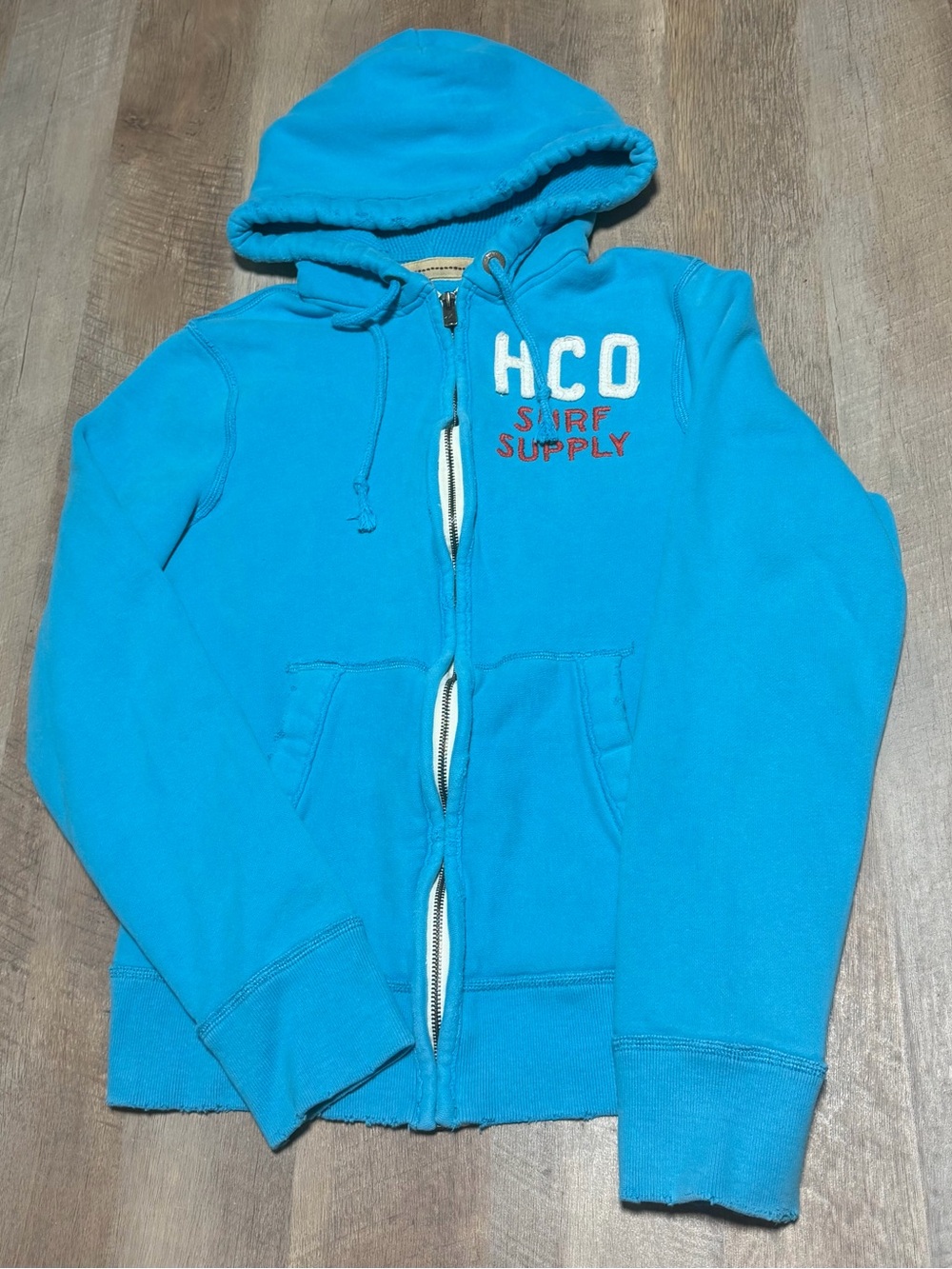 Vintage Hollister HCO Surf Supply Full-Zip Hoodie Turquoise Blue | Medium